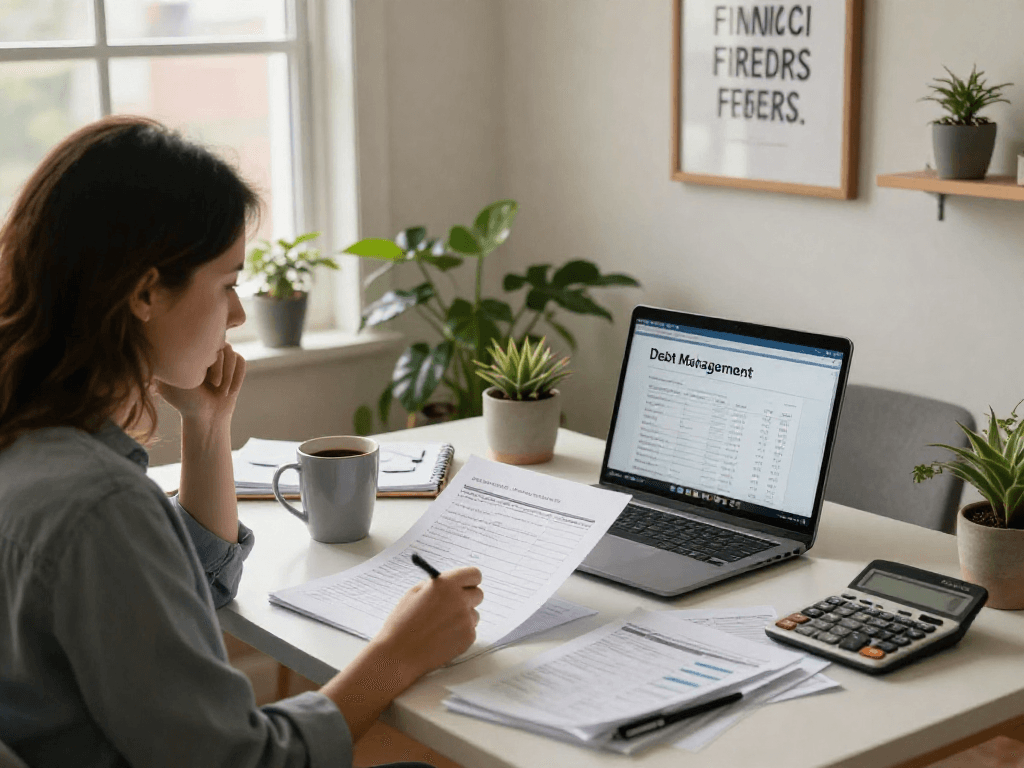 Individual managing finances in a bright home office with credit-consolidation.ca/ resources.